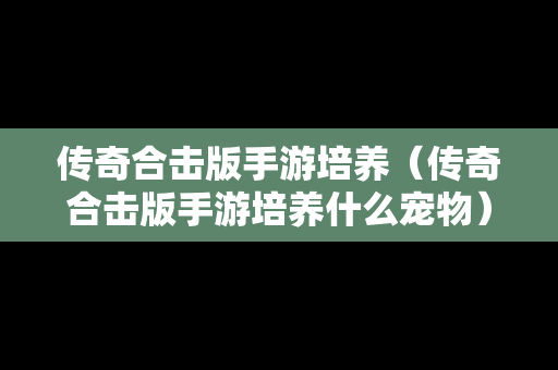 传奇合击版手游培养（传奇合击版手游培养什么宠物）