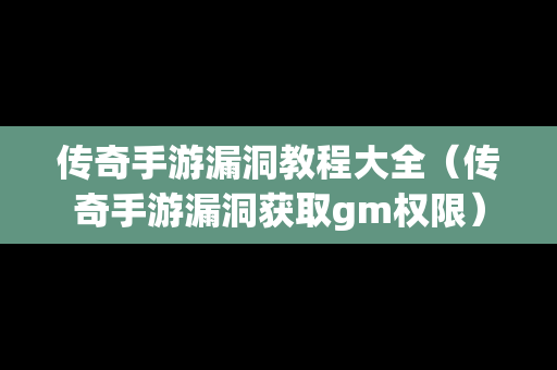 传奇手游漏洞教程大全（传奇手游漏洞获取gm权限）
