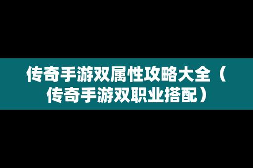 传奇手游双属性攻略大全（传奇手游双职业搭配）
