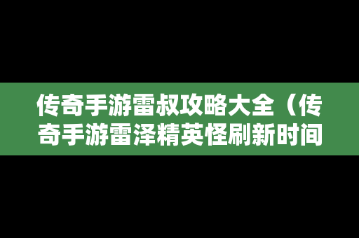 传奇手游雷叔攻略大全（传奇手游雷泽精英怪刷新时间）