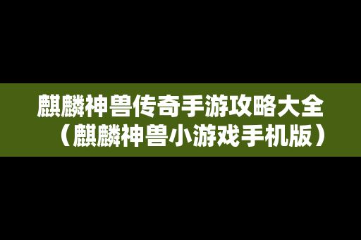 麒麟神兽传奇手游攻略大全（麒麟神兽小游戏手机版）