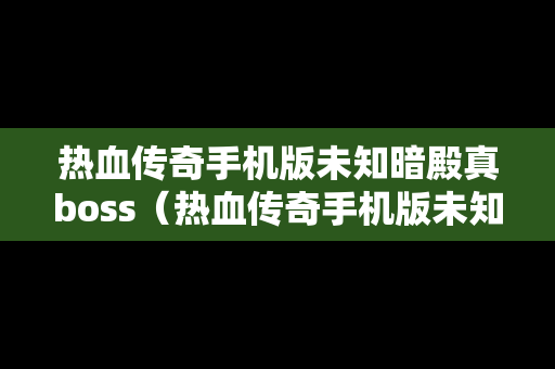 热血传奇手机版未知暗殿真boss（热血传奇手机版未知暗殿攻略）