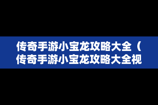 传奇手游小宝龙攻略大全（传奇手游小宝龙攻略大全视频）