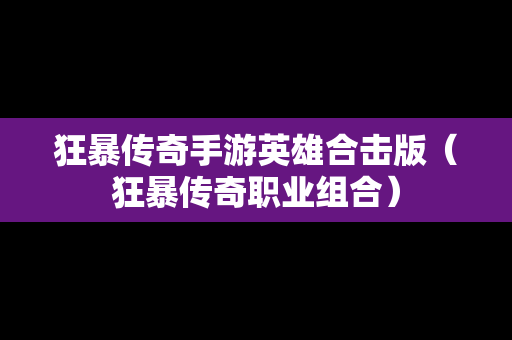 狂暴传奇手游英雄合击版（狂暴传奇职业组合）