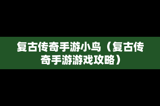 复古传奇手游小鸟（复古传奇手游游戏攻略）