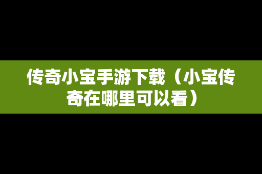 传奇小宝手游下载（小宝传奇在哪里可以看）