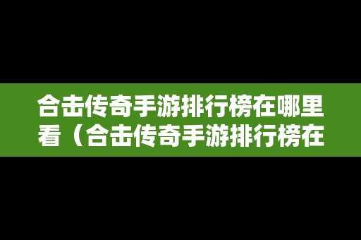 合击传奇手游排行榜在哪里看（合击传奇手游排行榜在哪里看啊）