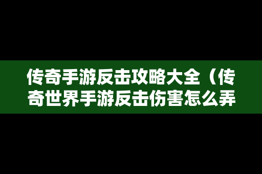 传奇手游反击攻略大全（传奇世界手游反击伤害怎么弄）