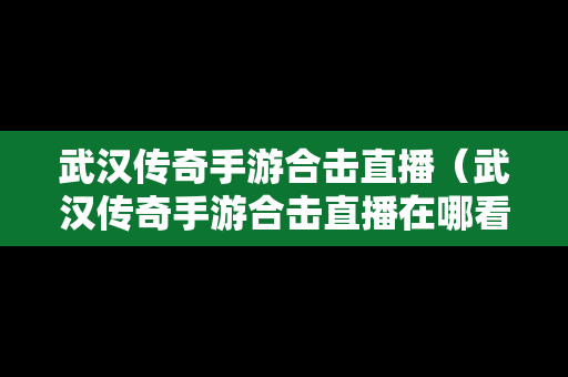 武汉传奇手游合击直播（武汉传奇手游合击直播在哪看）