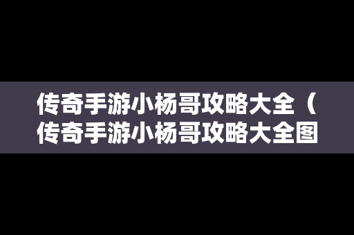 传奇手游小杨哥攻略大全（传奇手游小杨哥攻略大全图解）