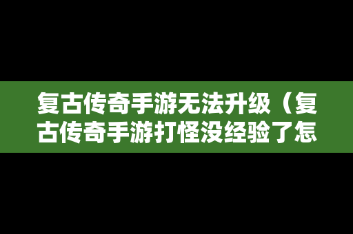 复古传奇手游无法升级（复古传奇手游打怪没经验了怎么办）