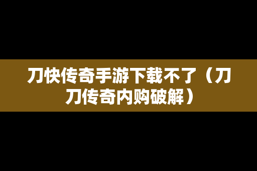 刀快传奇手游下载不了（刀刀传奇内购破解）