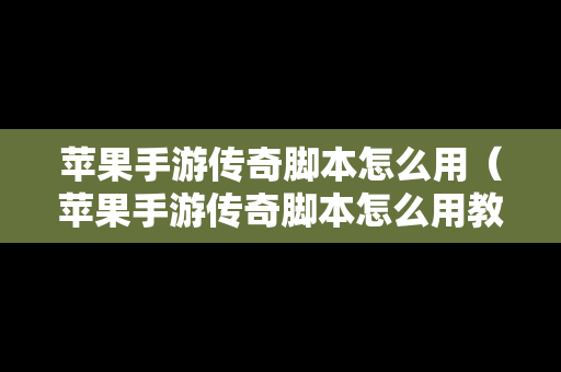 苹果手游传奇脚本怎么用（苹果手游传奇脚本怎么用教程）